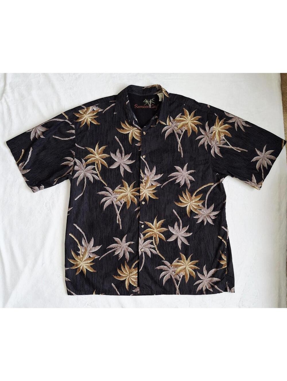 Bamboo Cay Hawaiian Collared Short Sleeve Button Down Shirt Men's XL Black